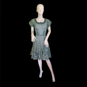 Vtg Blue 50’s Floral Fit-and-Flare Dress